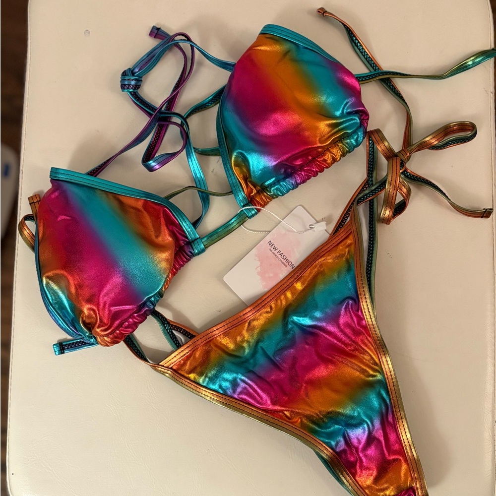 Rainbow Metallic Bikini Size Medium NWT - Picture 3 of 8